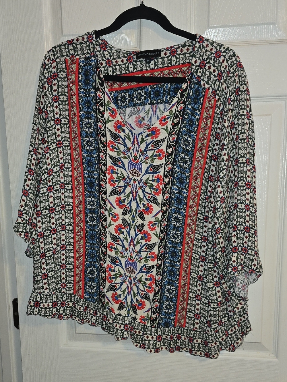 Cynthia Rowley Multicolor Floral Border Kimono Tunic